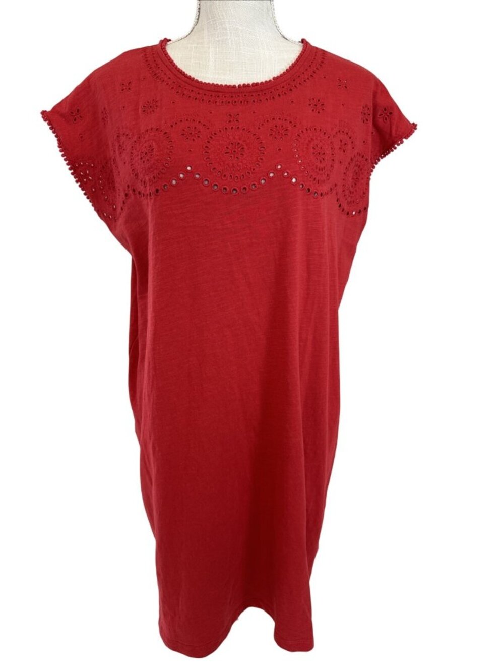 Tommy Hilfiger Red Eyelet 100% Cotton Embroidered Short Sleeve Tunic Dress L